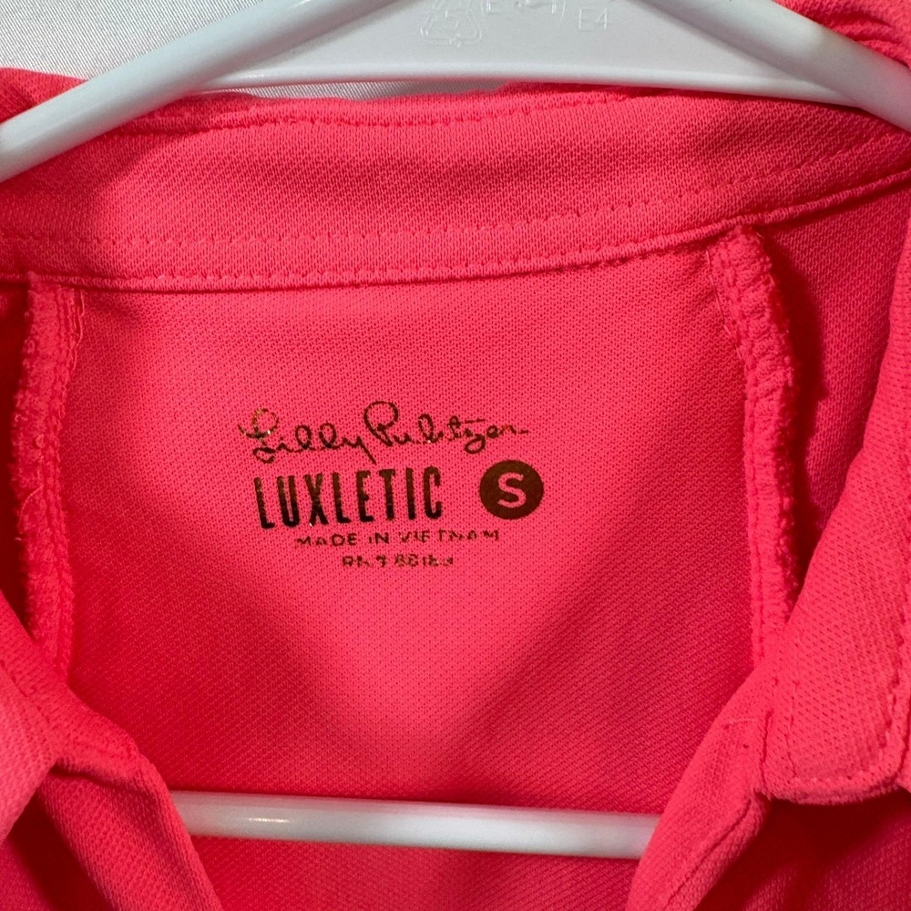 Lilly Pulitzer Luxletic Neon Pink Ruffle Sleeveless Polo Golf Tennis Top Small